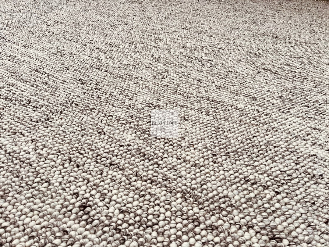 Pebbles Grey Ivory Brown Hand Woven Wool and Cotton Blend Rug