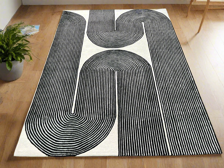 ARIA Viper Modern Rug 100% Wool Black/Ivory Hand Tufted Rug Rug