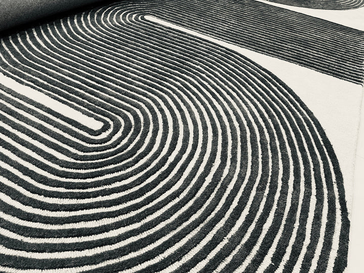 ARIA Viper Modern Rug 100% Wool Black/Ivory Hand Tufted Rug Rug