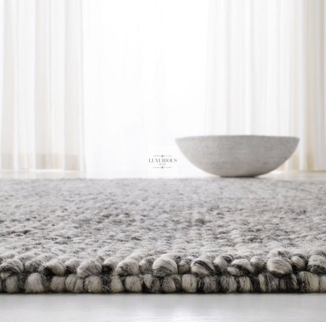 Pebbles Pure Dark Grey Wool Hand Woven Rug custom
