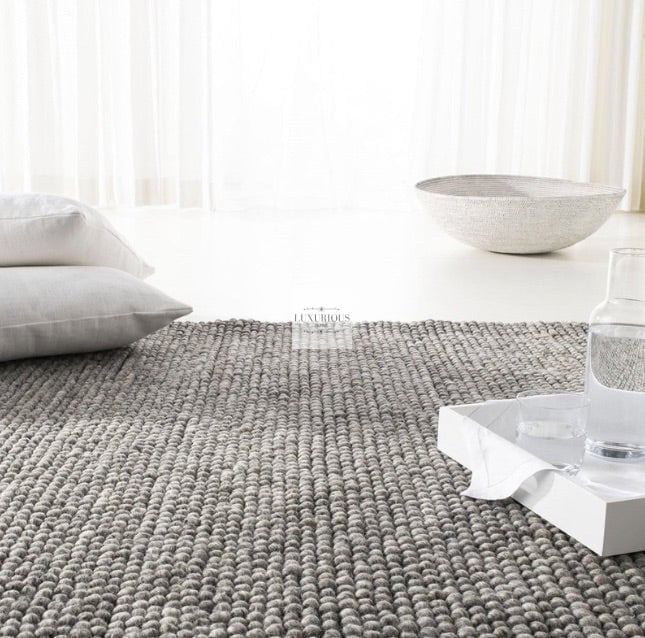 Pebbles Pure Dark Grey Wool Hand Woven Rug custom