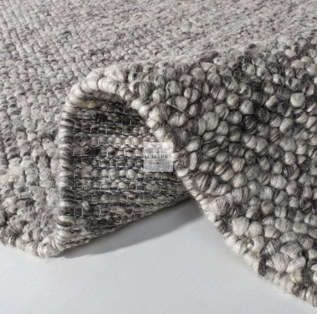 Pebbles Pure Dark Grey Wool Hand Woven Rug custom