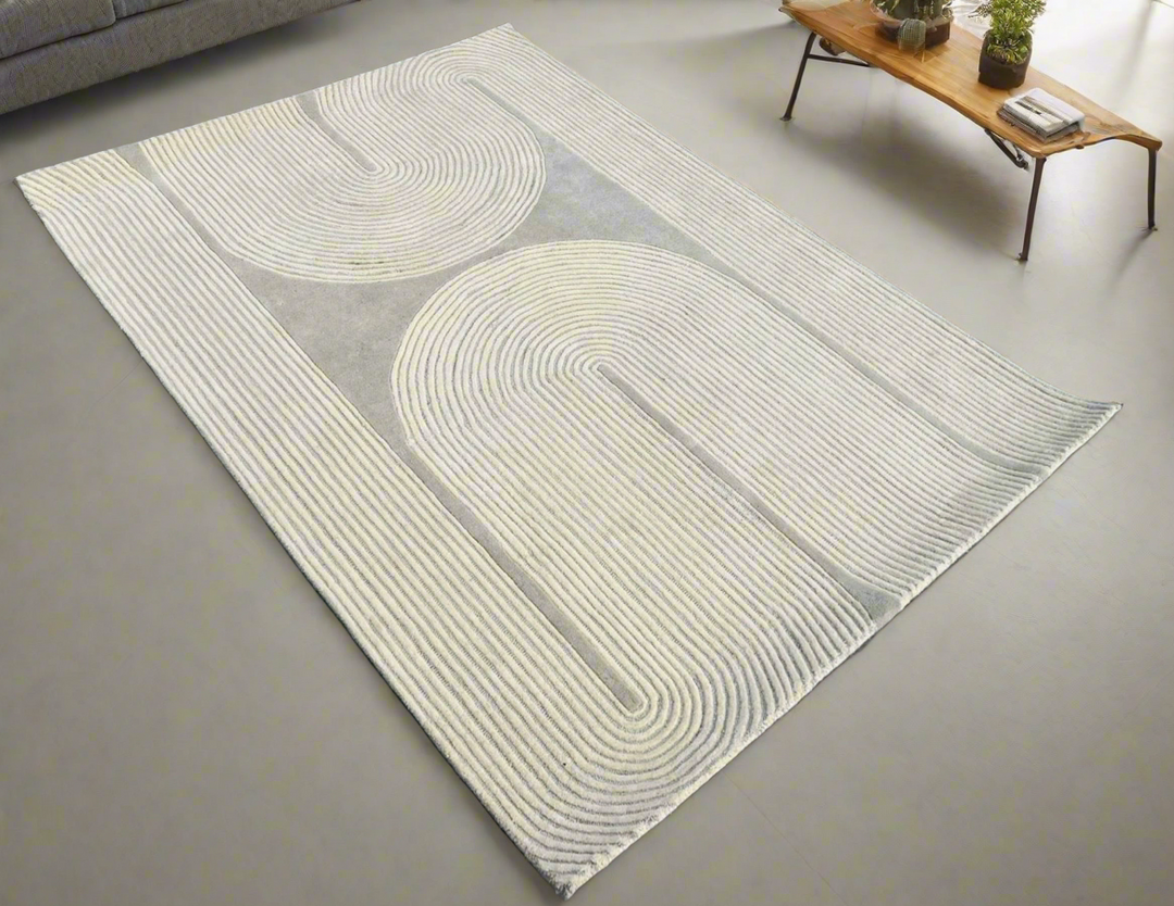 ARIA Viper Modern Rug 100% Wool Ivory Beige Hand Tufted Rug