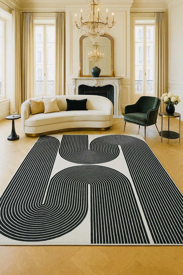 ARIA Viper Modern Rug 100% Wool Black/Ivory Hand Tufted Rug Rug
