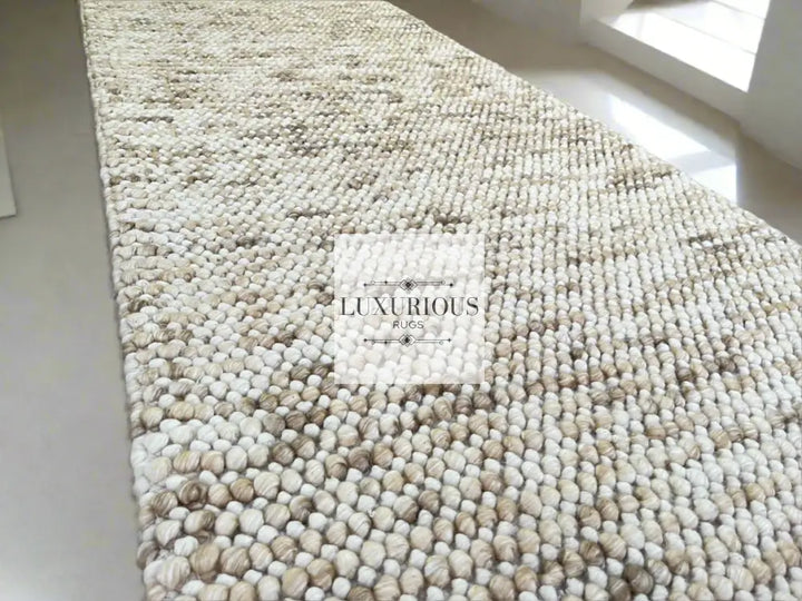 Pebbles Cherry Beige Stone River Hand Woven Wool Rug