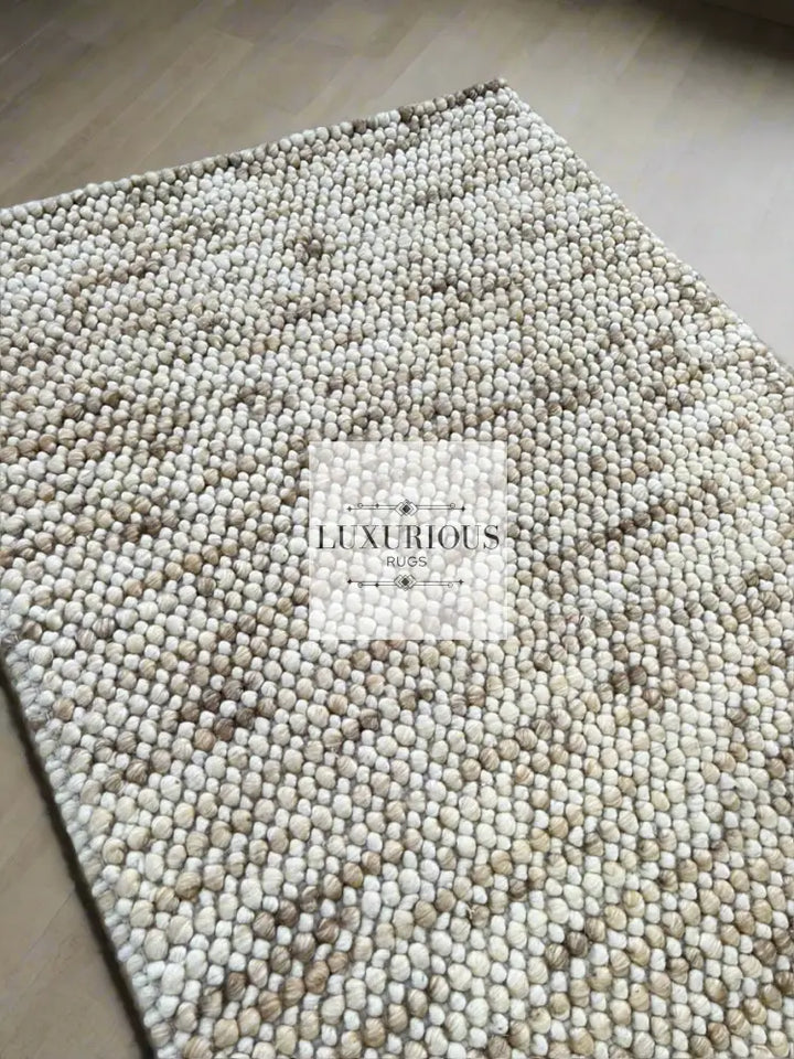 Pebbles Cherry Beige Stone River Hand Woven Wool Rug