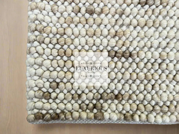 Pebbles Cherry Beige Stone River Hand Woven Wool Rug