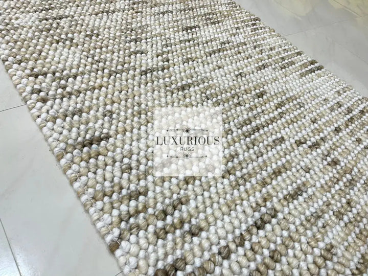 Pebbles Cherry Beige Stone River Hand Woven Wool Rug