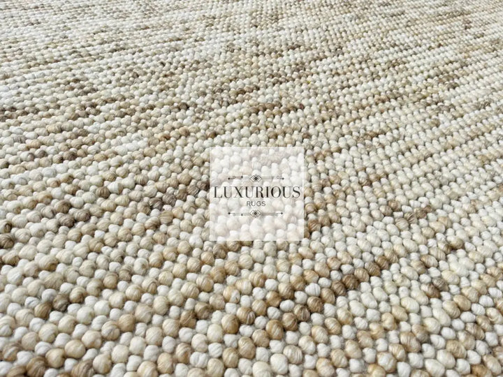 Pebbles Cherry Beige Stone River Hand Woven Wool Rug