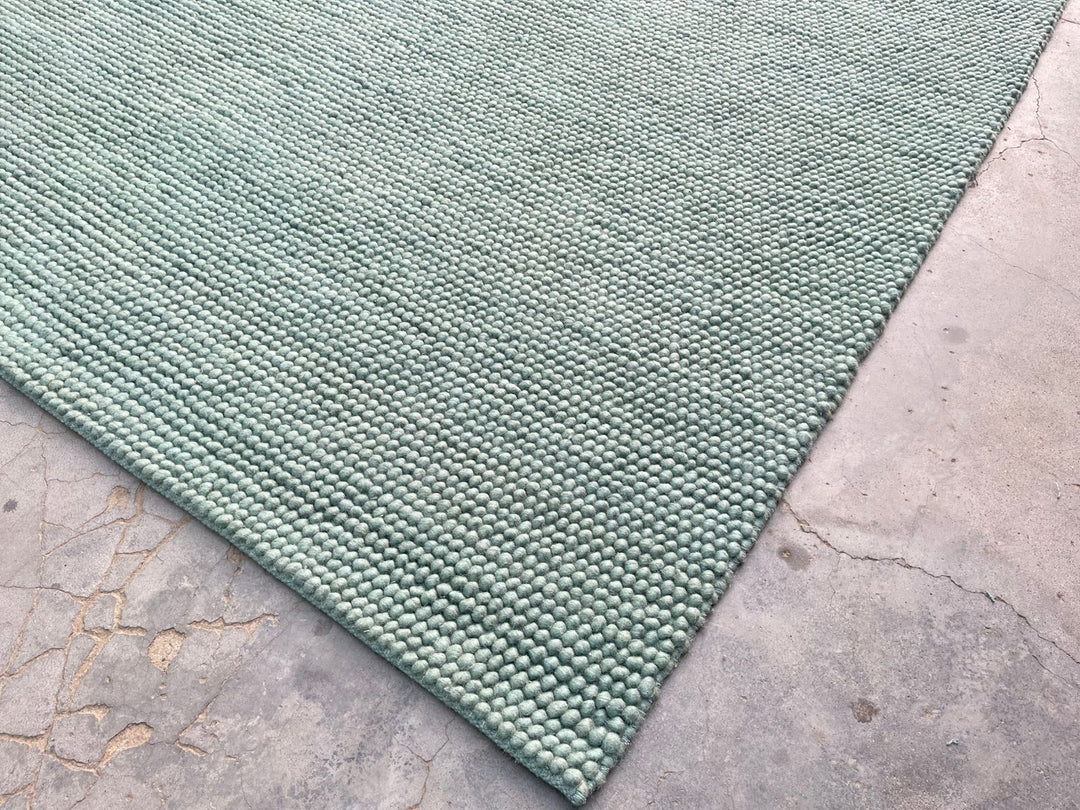 Pebbles Green Wool Hand Woven Rug