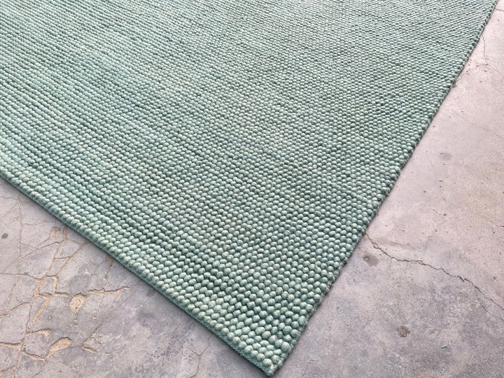 Pebbles Green Wool Hand Woven Rug