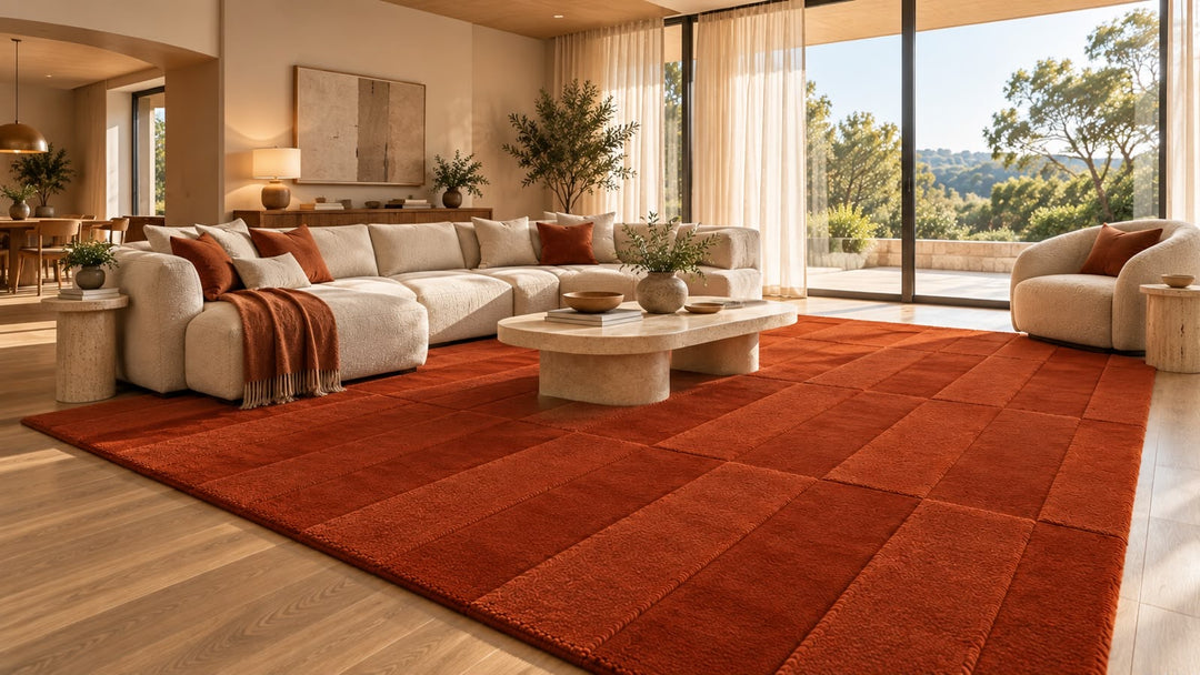 Aura Luxe Modern Rug 100% Wool Terracotta Flame Hand Tufted Rug