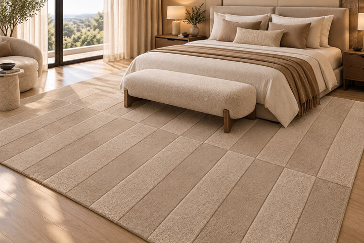 Aura Luxe Modern Rug 100% Wool Beige Hand Tufted Rug