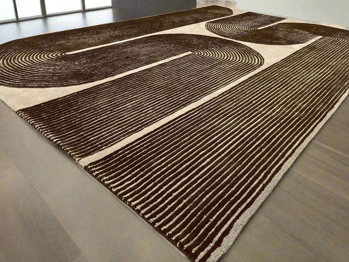 ARIA Viper Modern Rug 100% Wool Brown Hand Tufted Rug