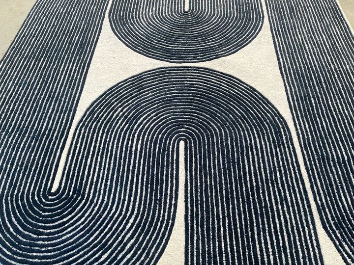 ARIA Viper Modern Rug 100% Wool Navy Blue Hand Tufted Rug