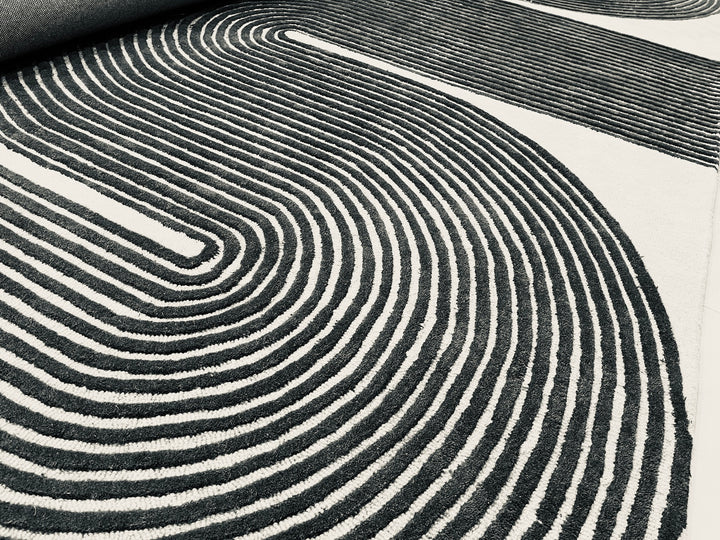 ARIA Viper Modern Rug 100% Wool Black/Ivory Hand Tufted Rug