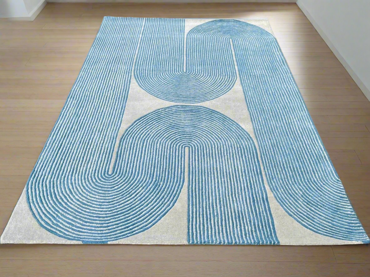 ARIA Viper Modern Rug 100% Wool Ocean Wave Blue Hand Tufted Rug