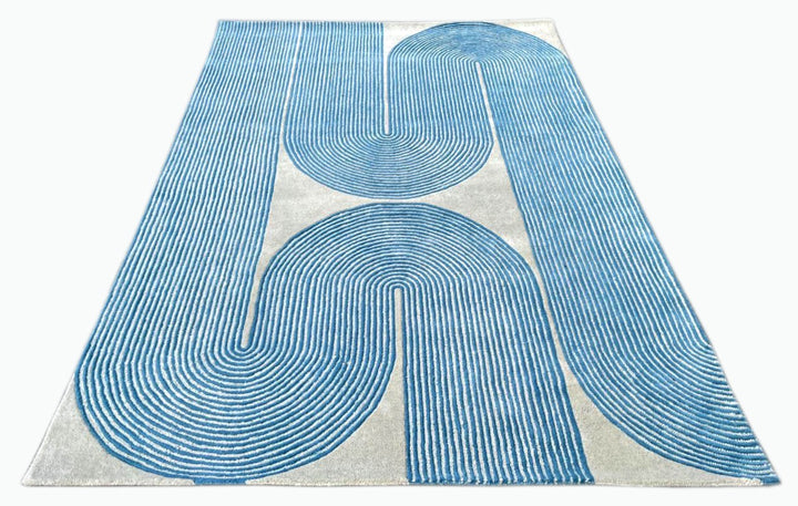 ARIA Viper Modern Rug 100% Wool Ocean Wave Blue Hand Tufted Rug
