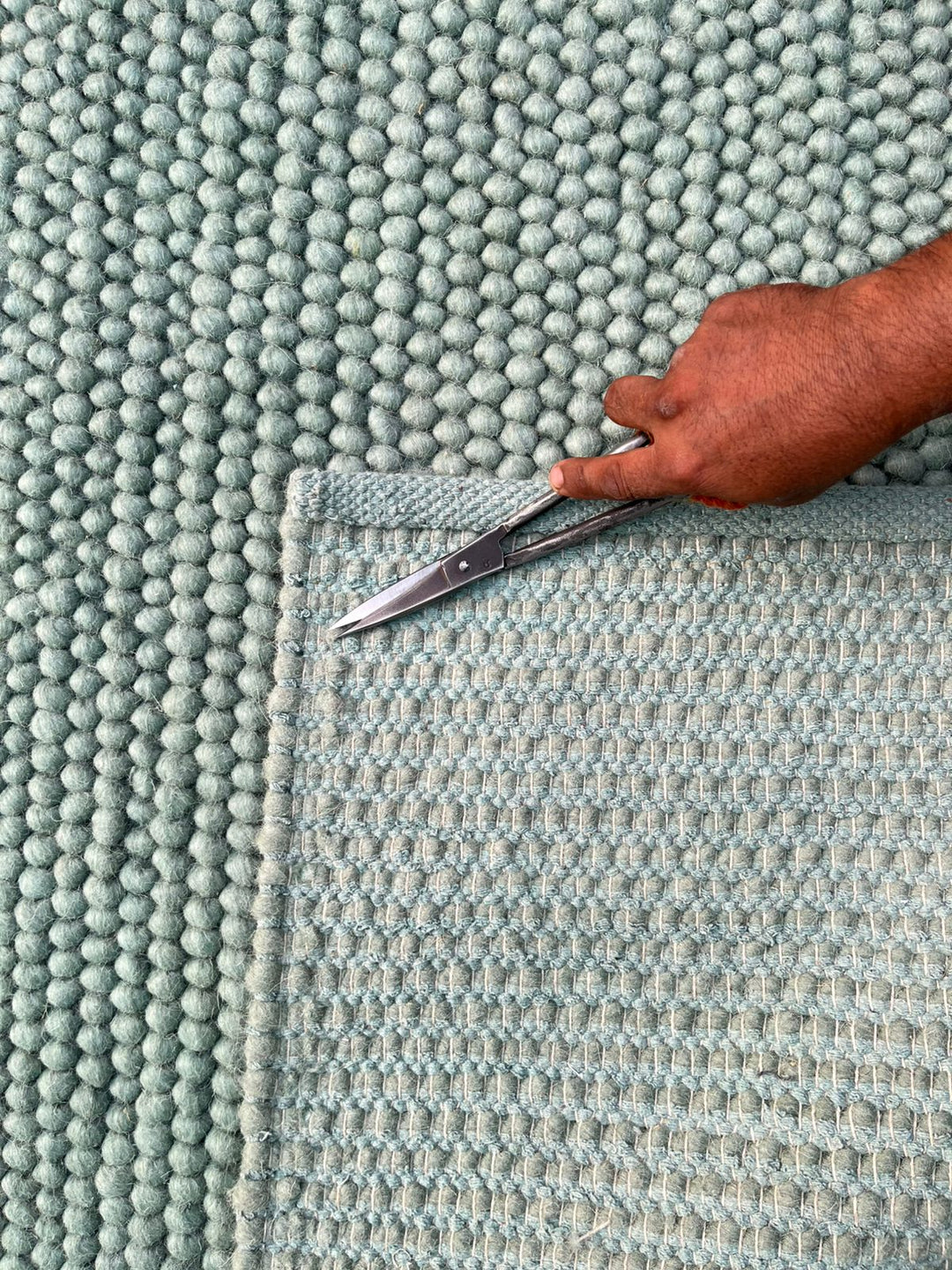 Pebbles Green Wool Hand Woven Rug