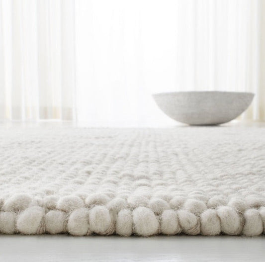 Pebbles White Hand Woven Wool and Cotton Blend Rug