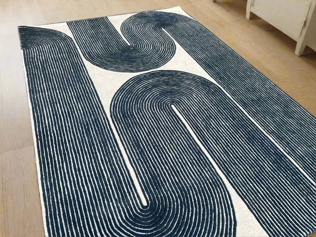 ARIA Viper Modern Rug 100% Wool Navy Blue Hand Tufted Rug