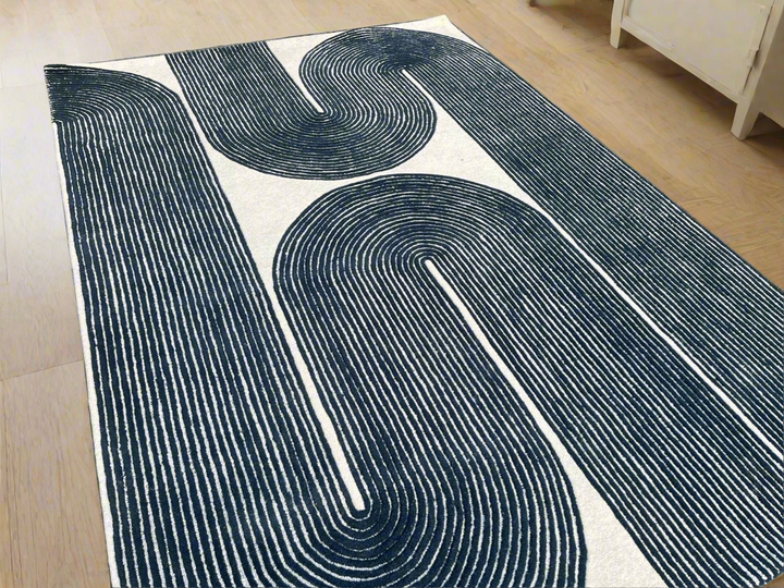 ARIA Viper Modern Rug 100% Wool Navy Blue Hand Tufted Rug