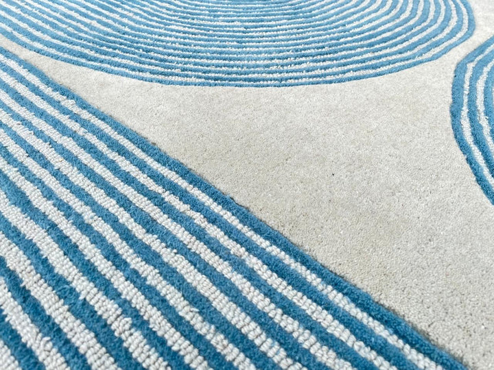 ARIA Viper Modern Rug 100% Wool Ocean Wave Blue Hand Tufted Rug