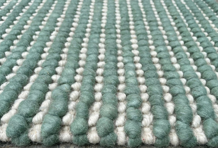 Pebbles Cherry Green Ivory Wool Hand Woven Rug