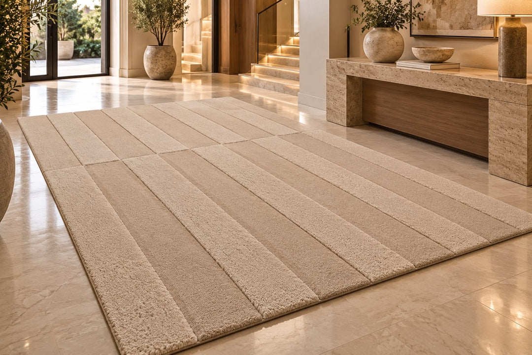 Aura Luxe Modern Rug 100% Wool Beige Hand Tufted Rug