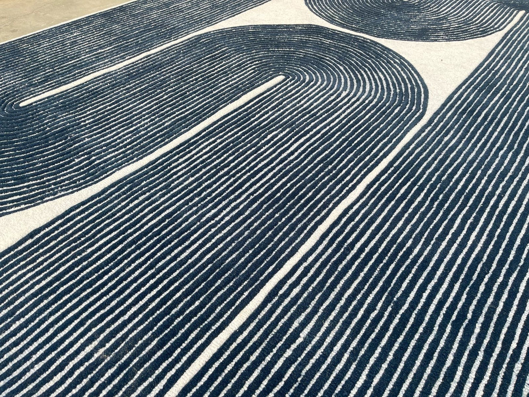 ARIA Viper Modern Rug 100% Wool Navy Blue Hand Tufted Rug