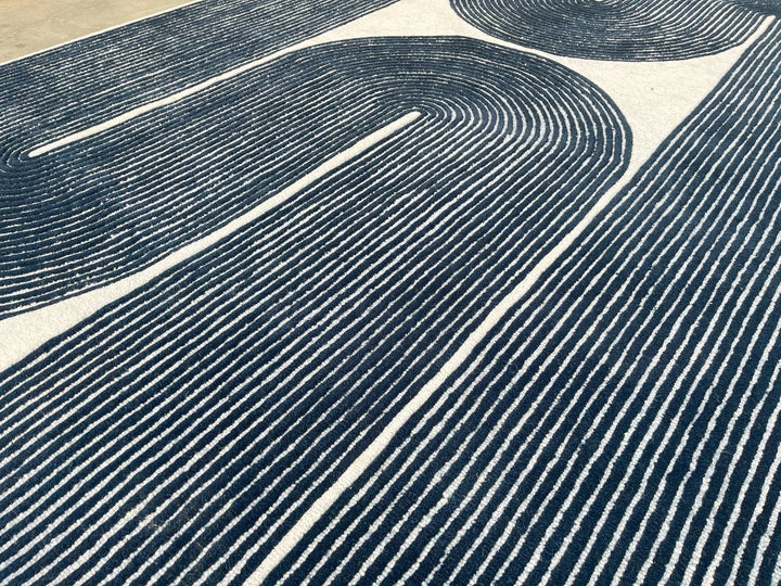 ARIA Viper Modern Rug 100% Wool Navy Blue Hand Tufted Rug
