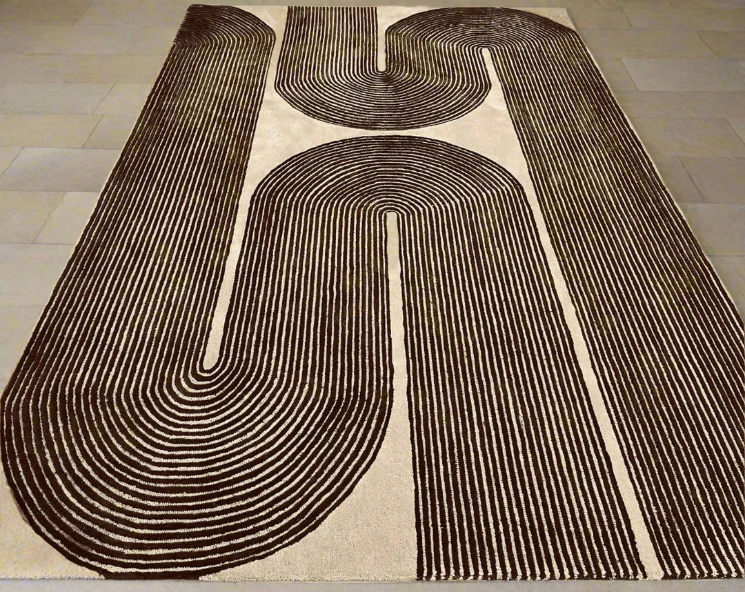ARIA Viper Modern Rug 100% Wool Brown Hand Tufted Rug