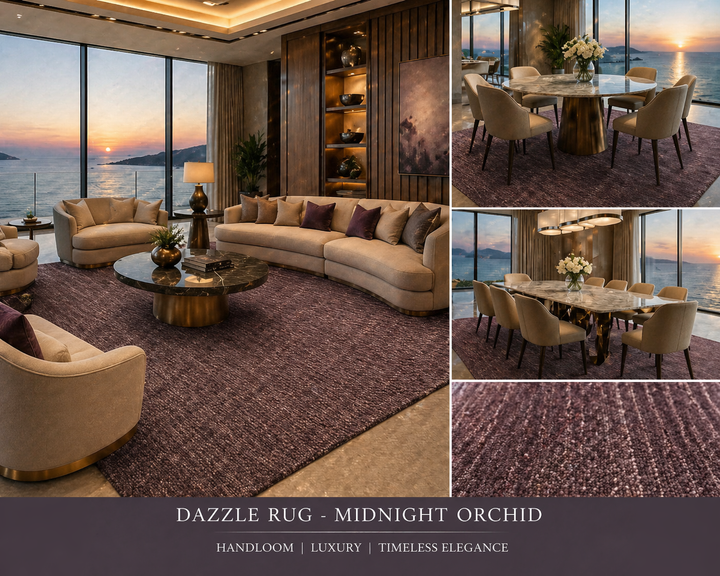 Dazzle Midnight Orchid Color Handloom Knotted Rug 100% Pure Wool