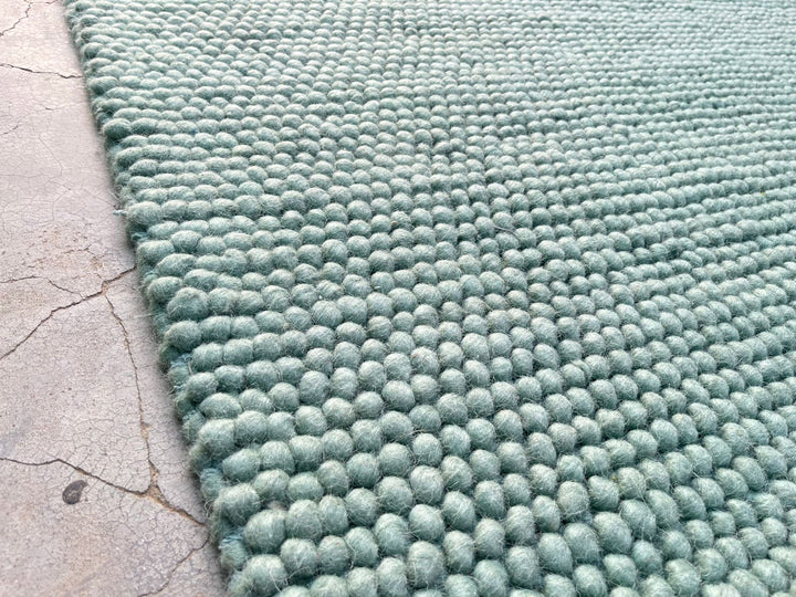 Pebbles Green Wool Hand Woven Rug