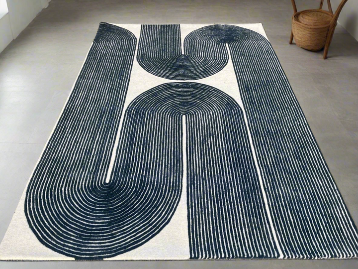 ARIA Viper Modern Rug 100% Wool Navy Blue Hand Tufted Rug