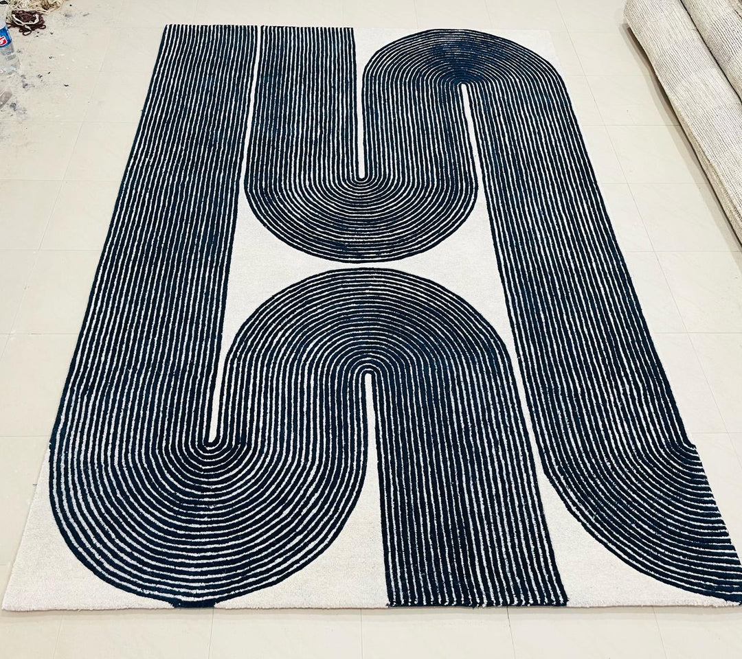 ARIA Viper Modern Rug 100% Wool Navy Blue Hand Tufted Rug