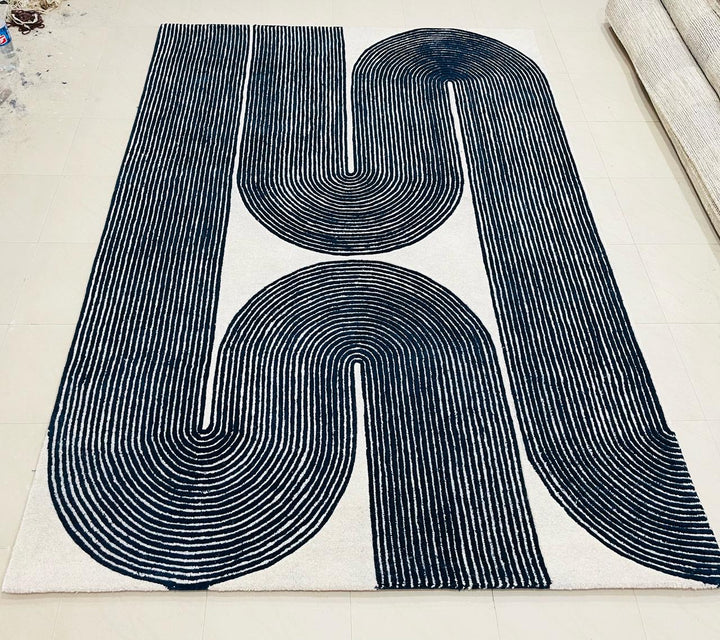 ARIA Viper Modern Rug 100% Wool Navy Blue Hand Tufted Rug