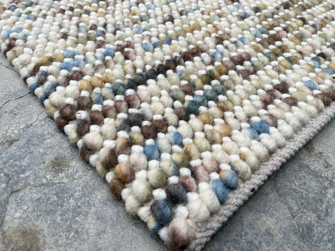 Pebbles cherry Hand Woven Wool Ivory Multi color Rug