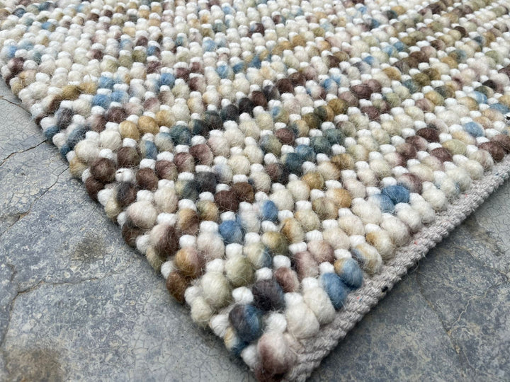 Pebbles cherry Hand Woven Wool Ivory Multi color Rug