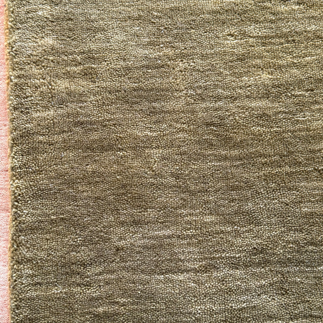 Veloura Olive Green Color Handloom Knotted Rug 100% Pure Wool