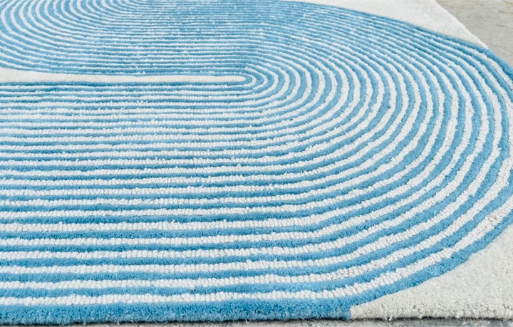 ARIA Viper Modern Rug 100% Wool Ocean Wave Blue Hand Tufted Rug
