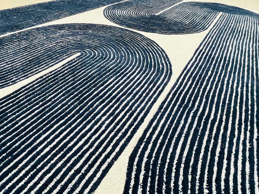 ARIA Viper Modern Rug 100% Wool Navy Blue Hand Tufted Rug