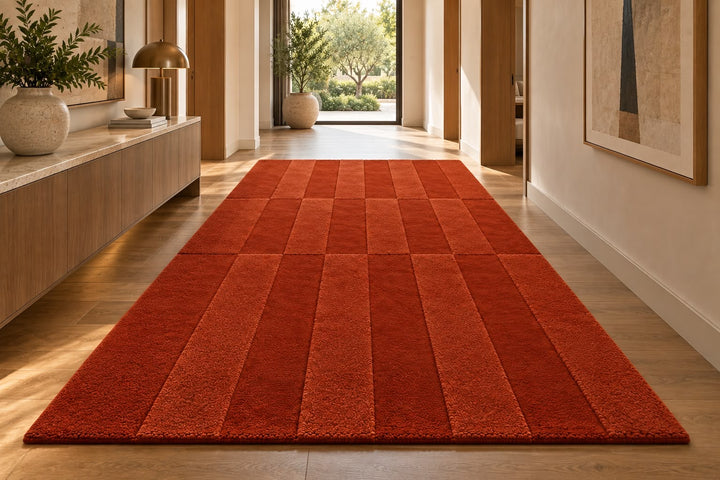 Aura Luxe Modern Rug 100% Wool Terracotta Flame Hand Tufted Rug