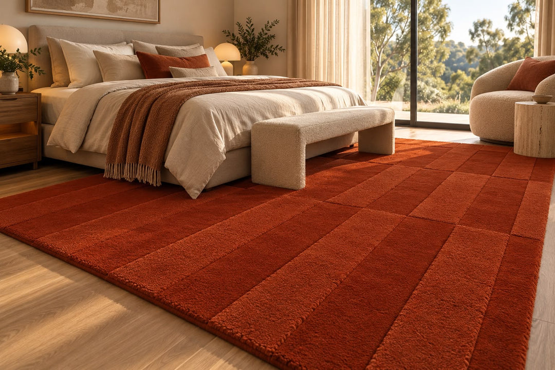 Aura Luxe Modern Rug 100% Wool Terracotta Flame Hand Tufted Rug