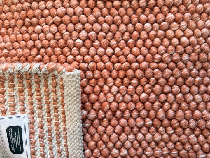 Pebbles Orange and Ivory Color Hand-Woven Wool Rug
