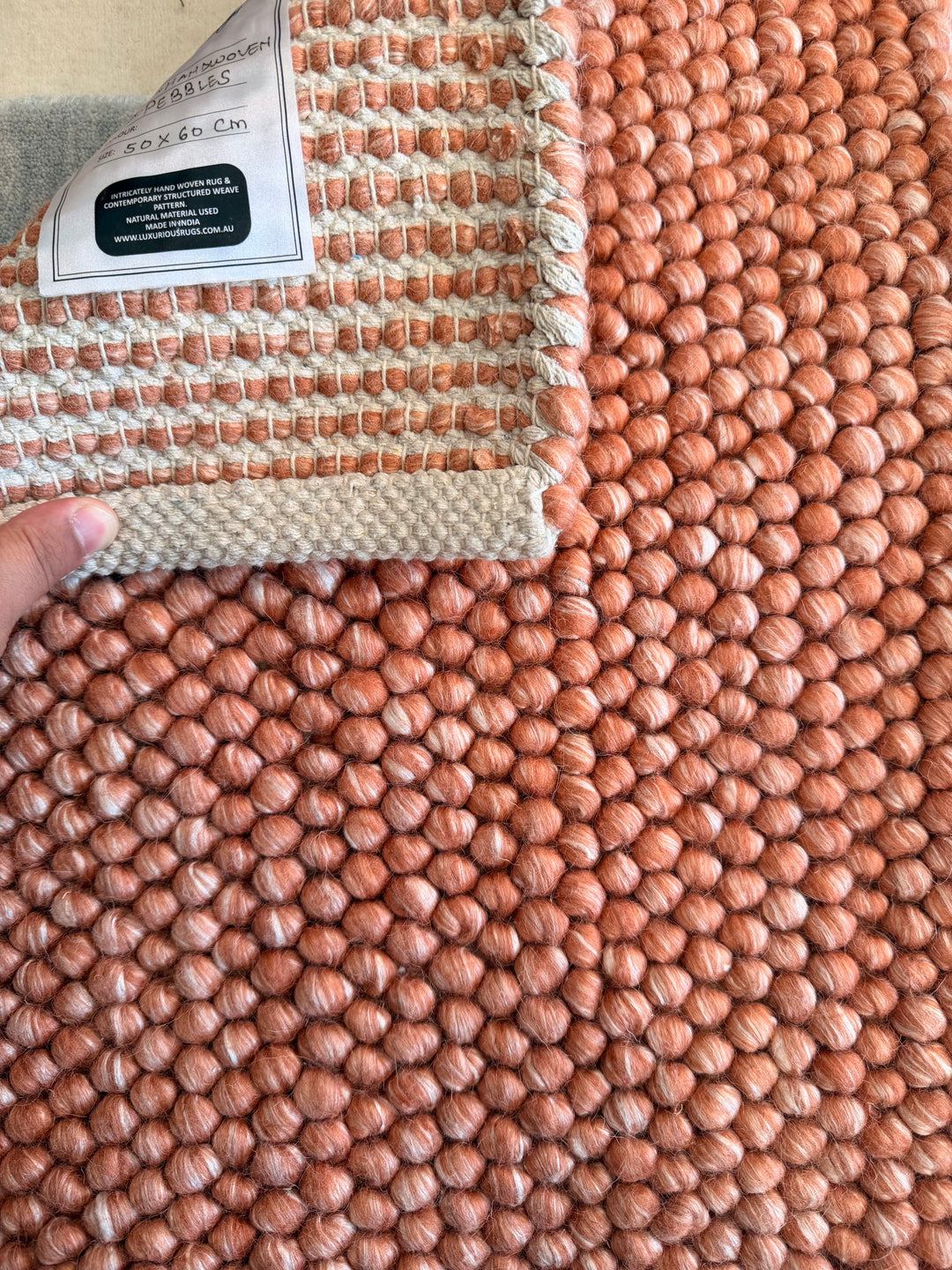 Pebbles Orange and Ivory Color Hand-Woven Wool Rug