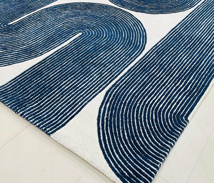 ARIA Viper Modern Rug 100% Wool Navy Blue Hand Tufted Rug