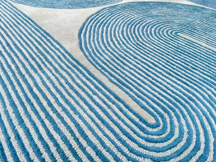 ARIA Viper Modern Rug 100% Wool Ocean Wave Blue Hand Tufted Rug