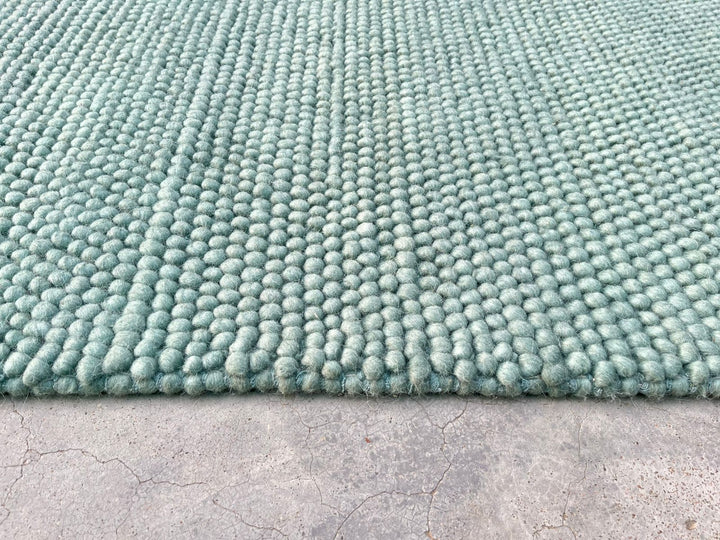 Pebbles Green Wool Hand Woven Rug