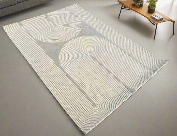 ARIA Viper Modern Rug 100% Wool Ivory Beige Hand Tufted Rug